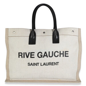 Saint Laurent Black Natural Linen Calfskin Rive Gauche Tote